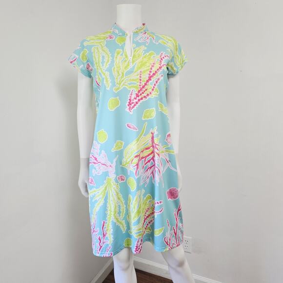 Ana Clare Active Dress Large Preppy Mini Stretch Coral Printed Womens Short Slv - Picture 1 of 12